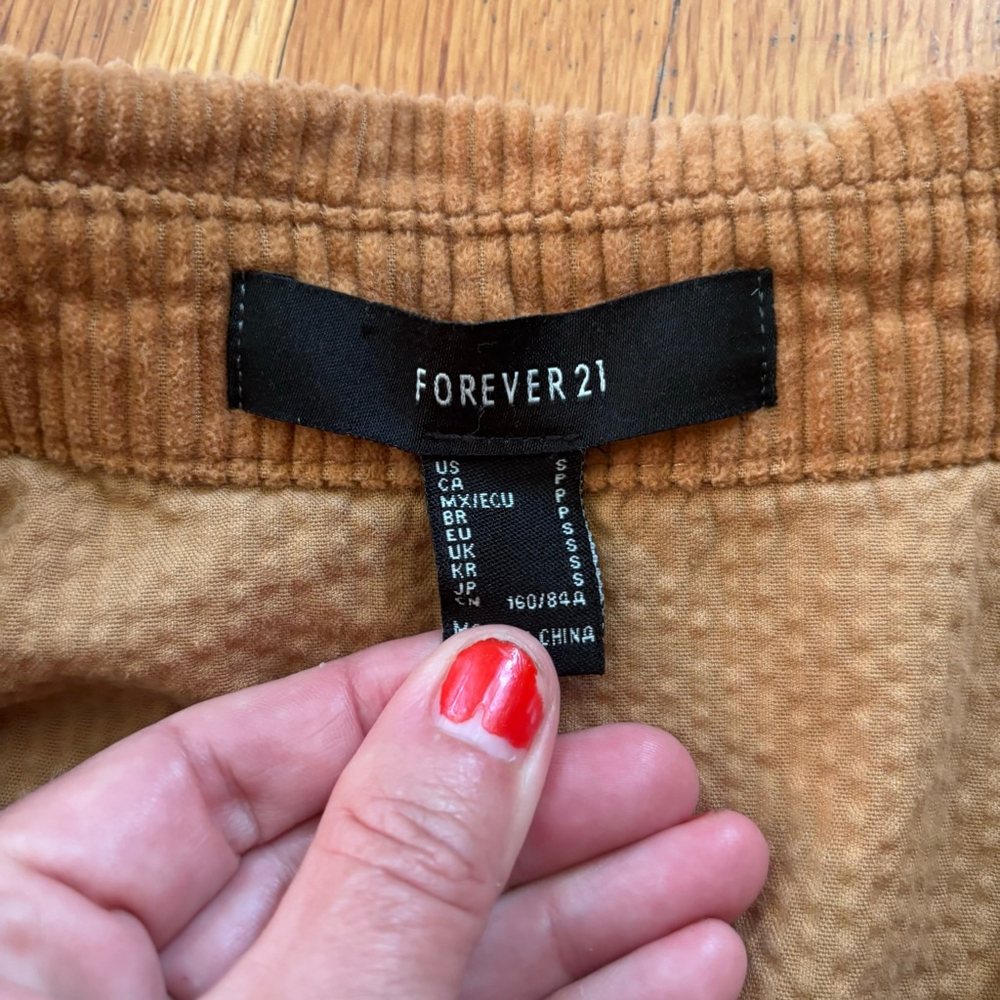 Women's FOREVER 21 Brown Corduroy Button Down Shirt S - Picture 3 of 5